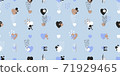 Abstract seamless pattern for Valentines day. Blue background with hearts. Cute hand-drawn simple illustration. Ornament for wrapping paper banner, postcard. Vector illustration about love. 71929465