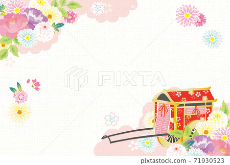 New Year's card ox cart and Japanese pattern flower background illustration New Year's card ox cart and Japanese pattern flower background illustration 71930523