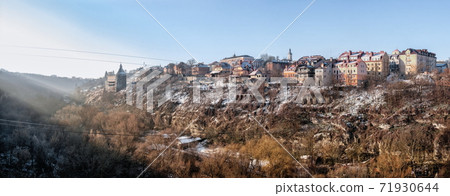 Smotrytsky canyon and river in Kamianets-Podilskyi, Ukraine 71930644