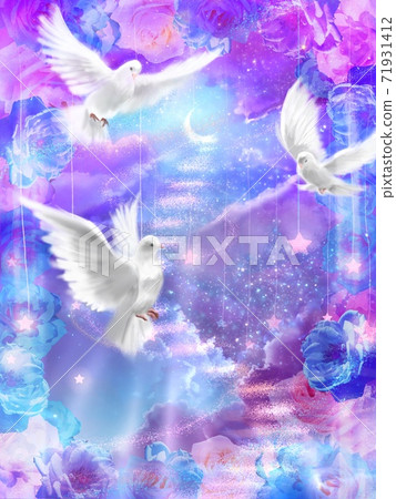 Rose frame, three blessing white doves and stairway to heaven 71931412