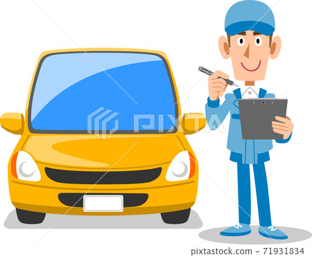 Auto mechanic and car to fill out documents 71931834