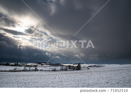 美瑛冬日的風景穿過雲層 美瑛冬日的風景穿過雲層 71932510