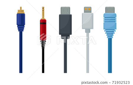 USB Cable Plugs Isolated on White Background Vector Set 71932523
