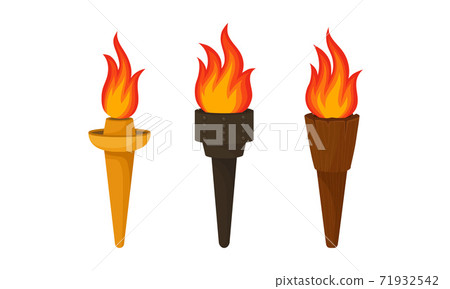 Metal Torches with Brightly Burning Fire and Flame Vector Set Metal Torches with Brightly Burning Fire and Flame Vector Set 71932542