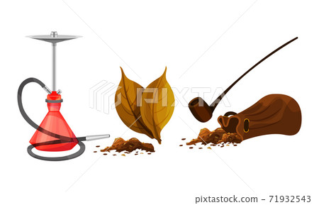 Smoking Pipe with Dry Tobacco Leaves and Hookah with Glass Water Basin Vector Set Smoking Pipe with Dry Tobacco Leaves and Hookah with Glass Water Basin Vector Set 71932543