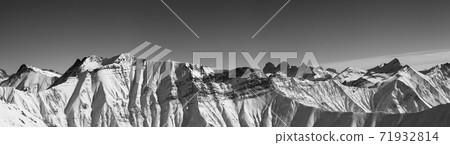 Black and white large panorama of snowy mountains 71932814