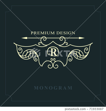 Line graphics monogram. Elegant art logo design. Letter R. Graceful template. Business sign, identity for Restaurant, Royalty, Boutique, Cafe, Hotel, Heraldic, Jewelry, Fashion. Vector elements Line graphics monogram. Elegant art logo design. Letter R. Graceful template. Business sign, identity for Restaurant, Royalty, Boutique, Cafe, Hotel, Heraldic, Jewelry, Fashion. Vector elements 71933087
