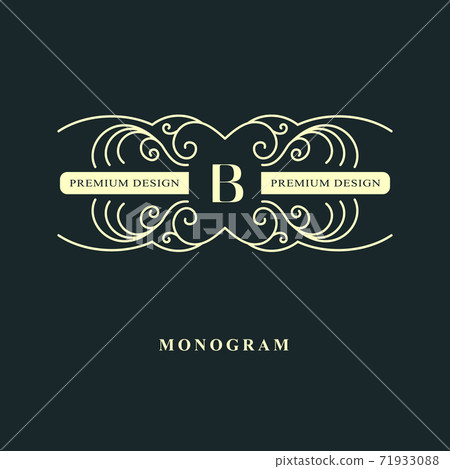 Line graphics monogram. Elegant art logo design. Letter B. Graceful template. Business sign, identity for Restaurant, Royalty, Boutique, Cafe, Hotel, Heraldic, Jewelry, Fashion. Vector elements 71933088