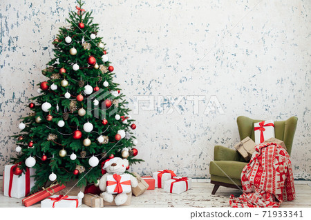 Christmas tree pine with gifts new year interior decor 71933341