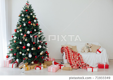 Christmas tree pine with gifts new year interior decor 71933349