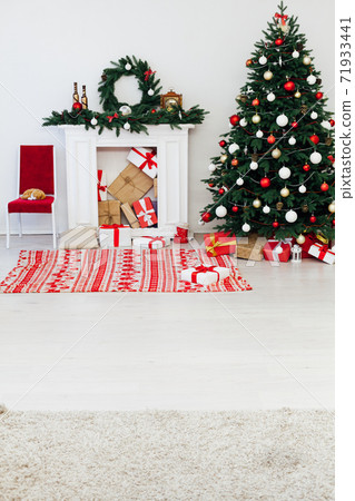 White room Christmas tree pine with gifts new year interior decor 71933441