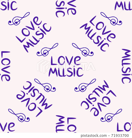 Love music seamless pattern with country guitar, music notes, treble clef, hearts, decorative elements. Love music seamless pattern with country guitar, music notes, treble clef, hearts, decorative elements. 71933700