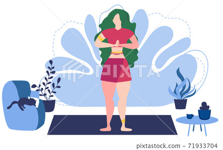 Relaxed young woman enjoying rest. Girl meditates. Trendy flat cartoon style. Meditation at Home Relaxed young woman enjoying rest. Girl meditates. Trendy flat cartoon style. Meditation at Home 71933704