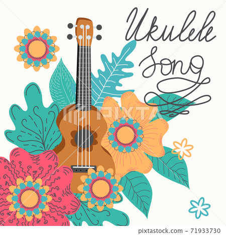 Ukulele and tropical leafs. hand drawn illustration Ukulele and tropical leafs. hand drawn illustration 71933730