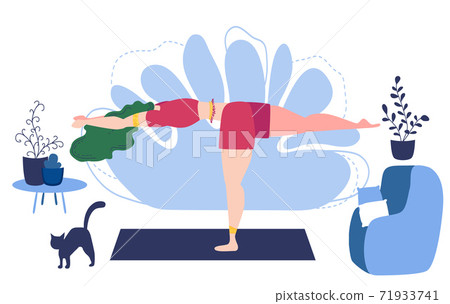Relaxed young woman enjoying rest. Girl meditates. Trendy flat cartoon style. Meditation at Home Relaxed young woman enjoying rest. Girl meditates. Trendy flat cartoon style. Meditation at Home 71933741