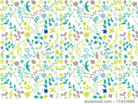 Scandinavian silhouette flower and bird pattern pattern (green base) Scandinavian silhouette flower and bird pattern pattern (green base) 71933988