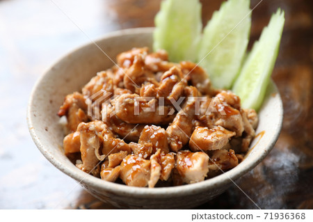 japanese food Chicken teriyoki with rice on wood background japanese food Chicken teriyoki with rice on wood background 71936368