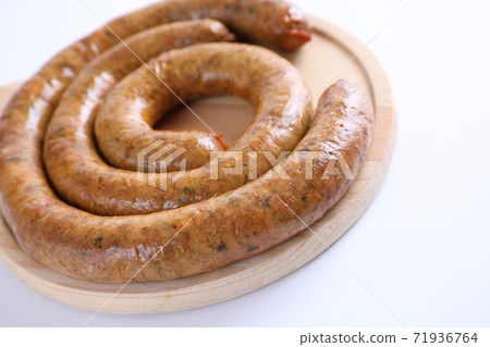 Local Northern Thai food , Northern Thai spicy sausage street food isolated in white background Local Northern Thai food , Northern Thai spicy sausage street food isolated in white background 71936764