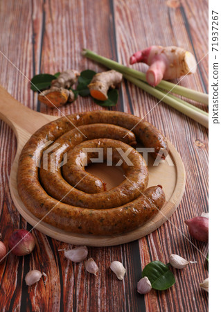 Local Northern Thai food , Northern Thai spicy sausage street food isolated in white background Local Northern Thai food , Northern Thai spicy sausage street food isolated in white background 71937267