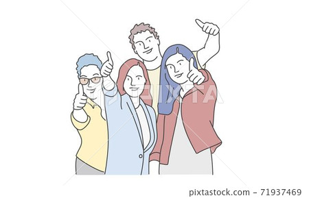 Group of students doing thumb up. Group of students doing thumb up. 71937469