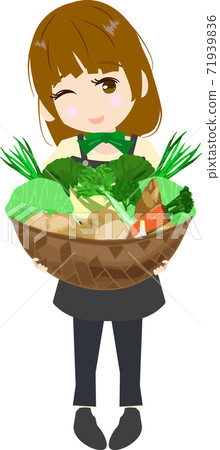 Illustration of a cute vegetable sommelier with a basket of vegetables 71939836