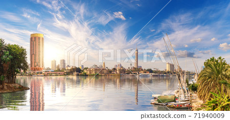 View on the Cairo downtown, harbour in the Nile near the Gezira island, Egypt View on the Cairo downtown, harbour in the Nile near the Gezira island, Egypt 71940009