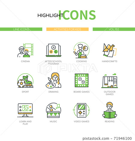 Activities for kids - line design style icons set - Stock Illustration ...