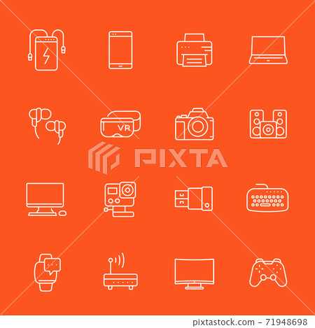 gadgets, modern devices icons set, linear style - Stock Illustration ...