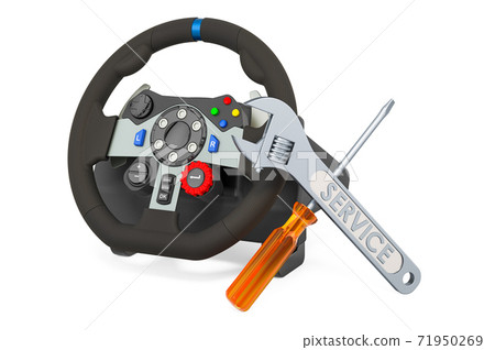 Service and repair of gaming steering wheel, 3D rendering 71950269