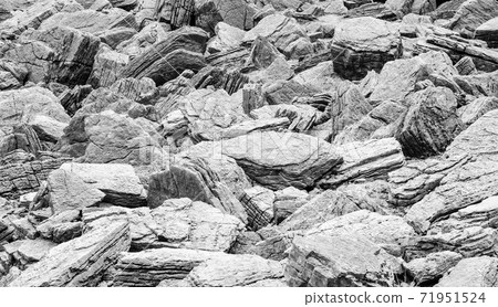 Abstract jumble of gray textured rocks. 71951524