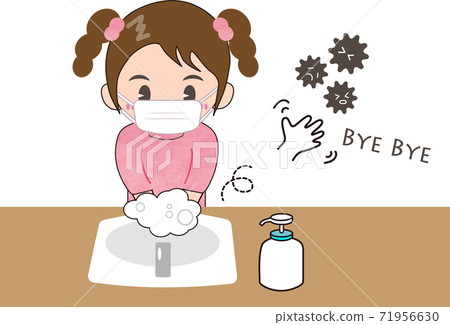 一個洗手並採取措施預防傳染病的女孩 71956630