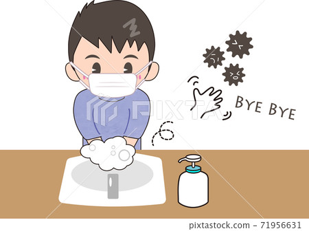 一個洗手並採取措施預防傳染病的男孩 71956631