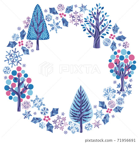 Winter snowflake wooden round frame ① - Stock Illustration [71956691 ...