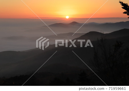 筑波山的筑波山，雲海和石岡方向的日出 71959661