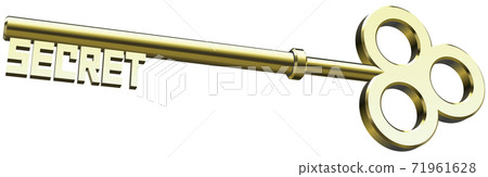 SECRET_Three-dimensional and glossy gold key vector illustration background transparent 71961628