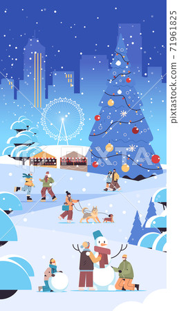 people in masks having winter fun spending time in park outdoors activities coronavirus quarantine 71961825