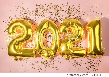 Happy New 2021 Year. Holiday golden foil metallic balloon numbers 2021 71964108
