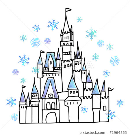 Handwritten line art illustration of the castle of Cinderella in winter Handwritten line art illustration of the castle of Cinderella in winter 71964863