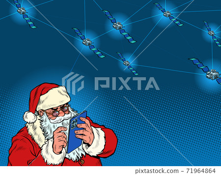 Santa Claus with an electronic tablet and global satellite Internet Santa Claus with an electronic tablet and global satellite Internet 71964864