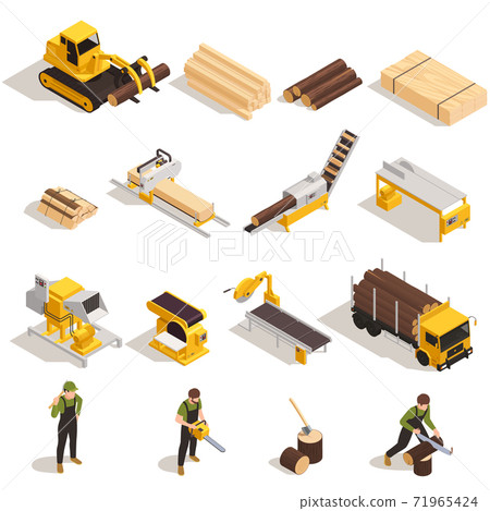 Lumberjack Isometric Icons Set 71965424