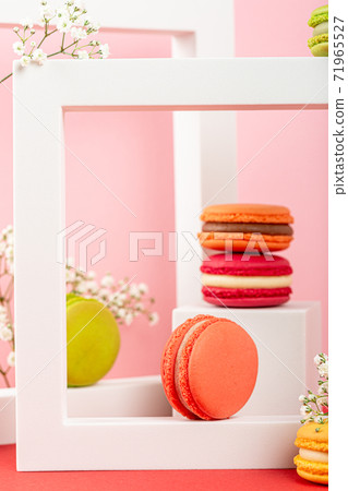 Cake macaron or macaroon on beige background Cake macaron or macaroon on beige background 71965527