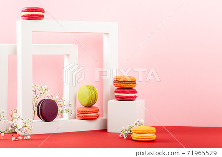 Cake macaron or macaroon on beige background 71965529