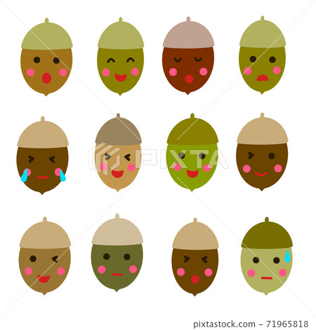 Colorful and expressive acorns. 71965818