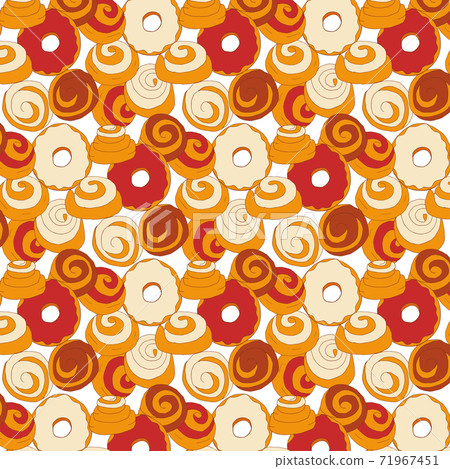 Bakery seamless vector pattern with buns and donuts 71967451