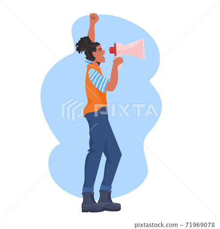 girl activist talking in loudspeaker female empowerment movement women power announcement concept girl activist talking in loudspeaker female empowerment movement women power announcement concept 71969078