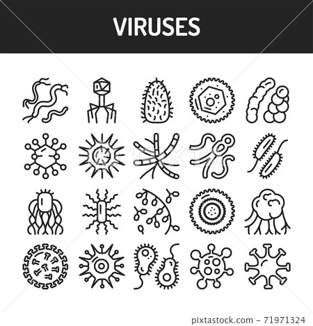 Viruses black line icons set. Respiratory infections. Vector illustration Viruses black line icons set. Respiratory infections. Vector illustration 71971324
