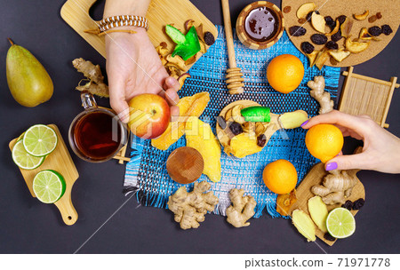 Dried fruits chips. Dietary nutrition. Natural and healthy snack food. Diet chips from dried fruits apples, mango, prunes, ginger, lime Dried fruits chips. Dietary nutrition. Natural and healthy snack food. Diet chips from dried fruits apples, mango, prunes, ginger, lime 71971778