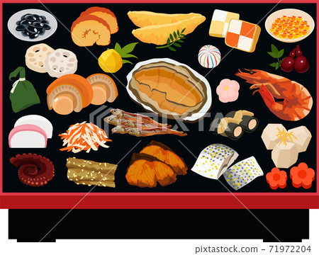 New Year's illustration material New Year dishes and Obon black New Year's illustration material New Year dishes and Obon black 71972204