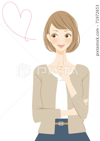 Illustration of a woman with a heart symbol and a smile Marriage 71972653