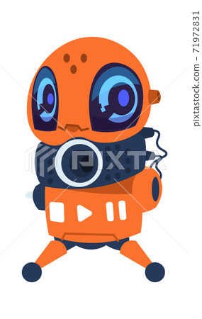 Futuristic robot. Cartoon mascot. Orange automation machine. Electronic toy with remote control. Scientific innovation and cyber technology. Vector mechanical talisman illustration Futuristic robot. Cartoon mascot. Orange automation machine. Electronic toy with remote control. Scientific innovation and cyber technology. Vector mechanical talisman illustration 71972831